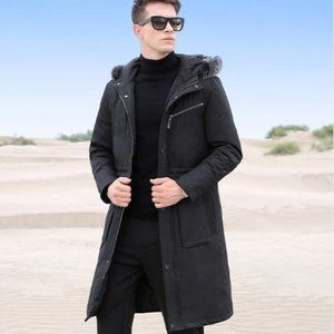 Men's long hooded white duck down large loose down jacket